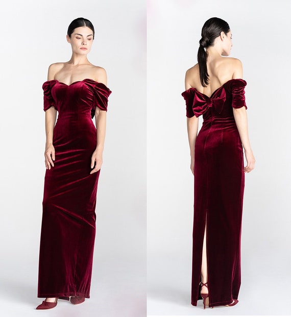 Buy Designer Off-the-shoulder Bow Back Sheath Velvet Prom Dress
