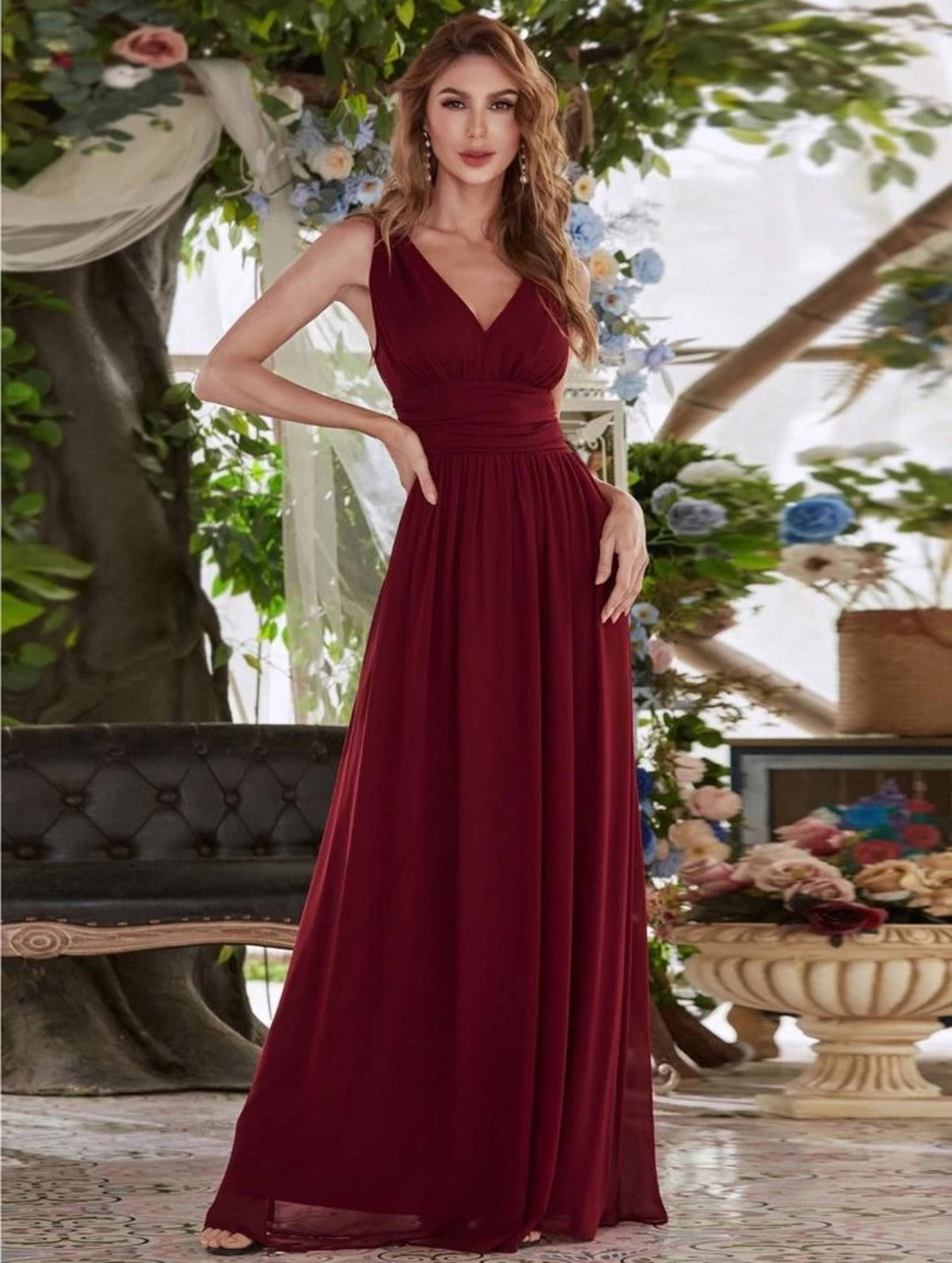 Simple A-Line V-Neck Long Sleeves Chiffon Split Side Long Prom Dresses,SFPD0004 Simple A-Line V-Neck Long Sleeves Chiffon Split Side Long Prom Dresses,SFPD0004