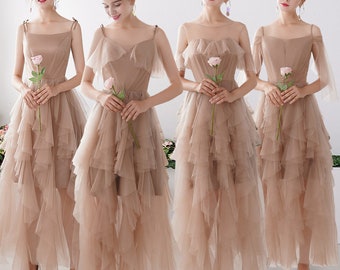 Twisted ruffled tulle prom dress 4 styles, Modern minimal design, Classic with Zip or Corset back, Multiple colors, Pink Bridesmaids group