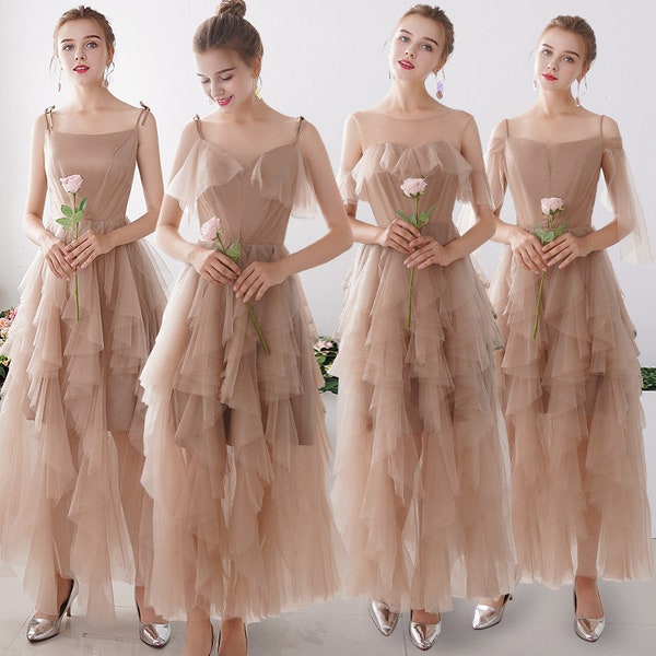 Twisted ruffled tulle prom dress 4 styles, Modern minimal design, Classic with Zip or Corset back, Multiple colors, Pink Bridesmaids group