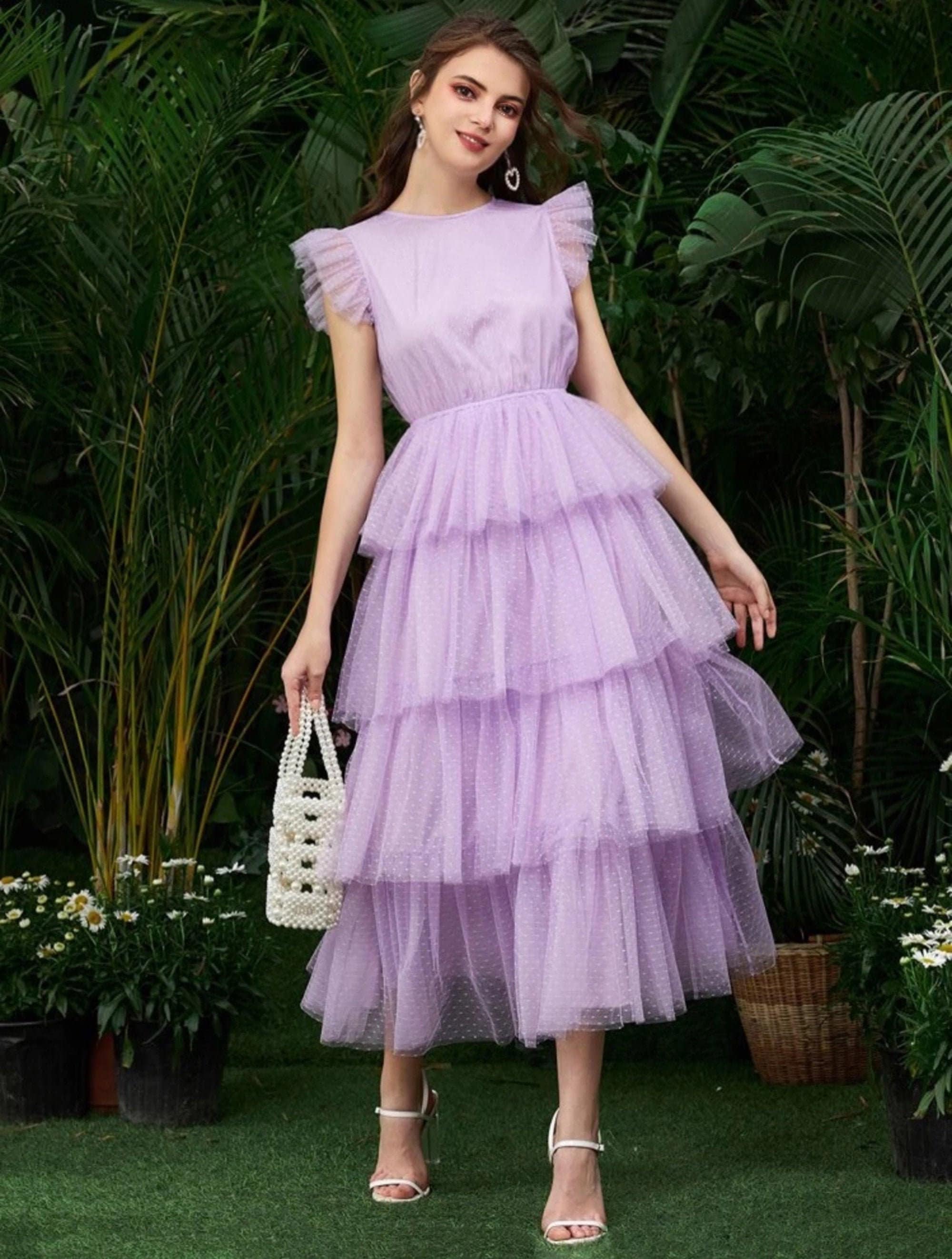 Ruffle Layered Dot Mesh Hem A-line Tutu Scoop Neck Prom Dress