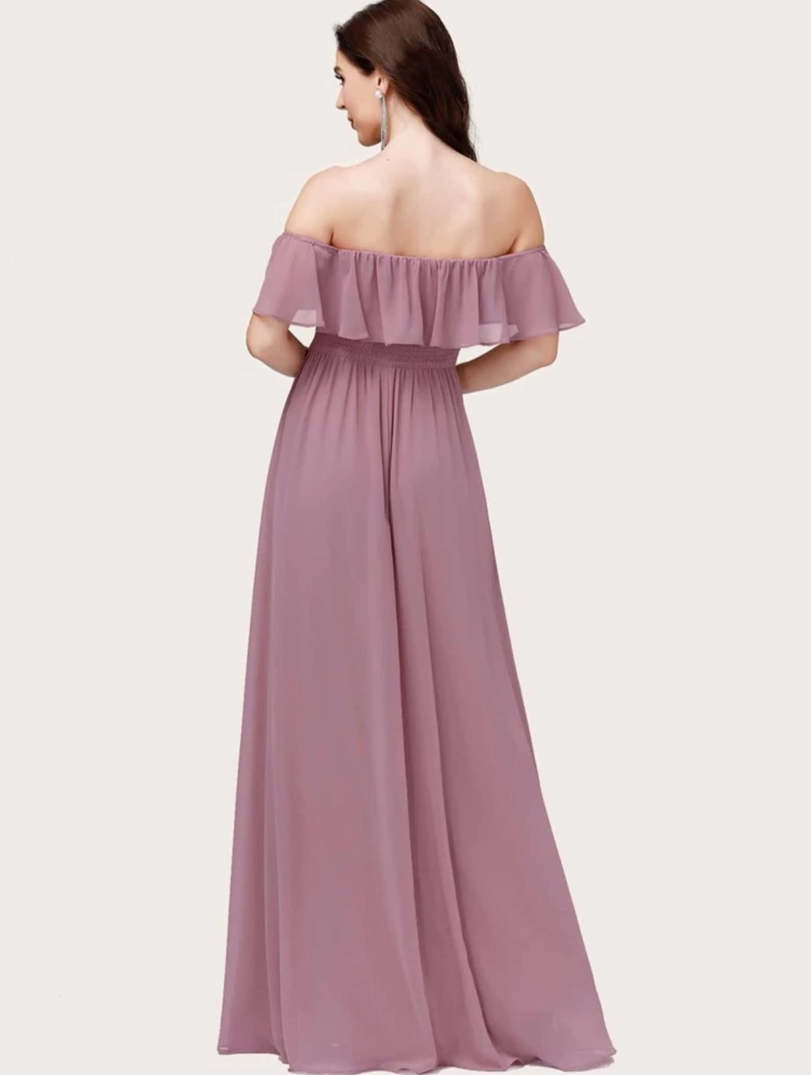 Ruffled off-the-shoulder full-length chiffon bridesmaid dress | Etsy