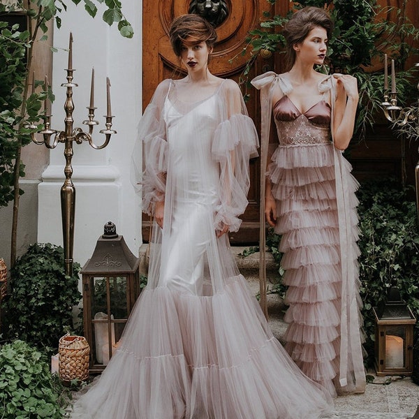 Maternity Dresses Pregnant Gowns Pink Size S Long Sleeves Robe Tulle Puffy Ruffles Bathrobe Dress For Photoshoot Photography
