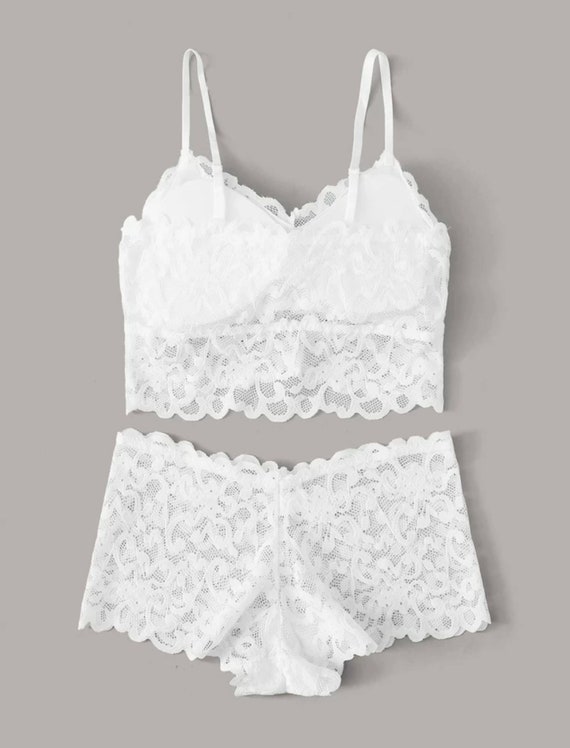 White Lace Underwired Longline Bra & Skirt Lingerie Set