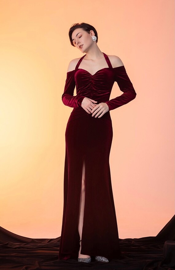 Buy Designer Off-the-shoulder Velvet Long Sleeves Sheath Prom