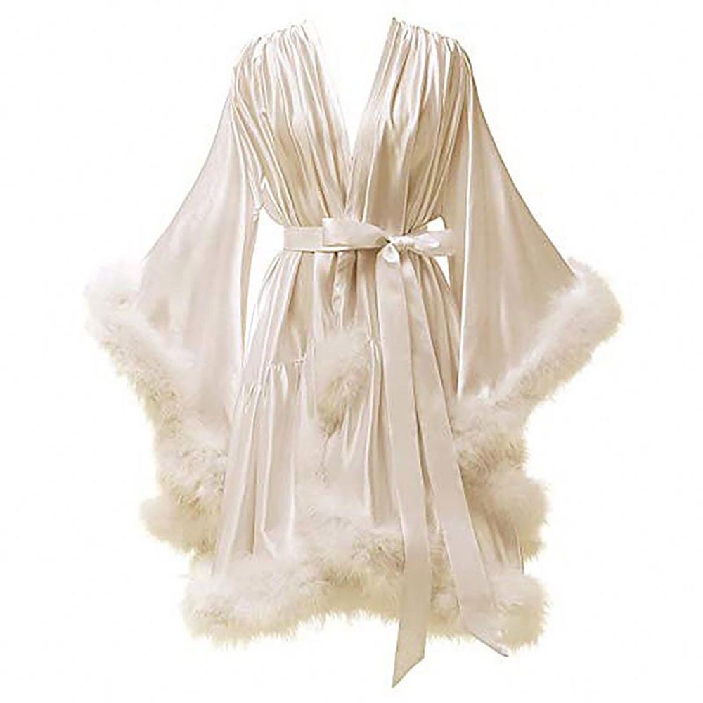 Silky Satin Faux Fur Feather Fringe Hem Short Robe Dress - Etsy