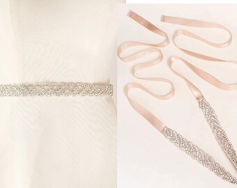 Gold Silver 2 Colors Crystal & Rhinestone Beaded Classic Bridal Sash Belt with Satin Band