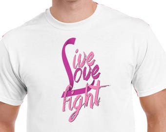 Men/'s Love Live Fight Workout T-Shirt Tank Top Support Breast Cancer Faith B1047