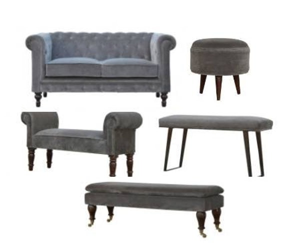 Luxury Soft Handmade Grey Velvet Wooden Furniture Chesterfield Etsy