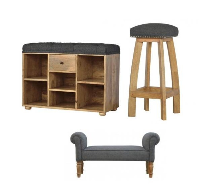 Upholstered Black Tweed Handmade Furniture 6 Slot Shoe Storage Etsy