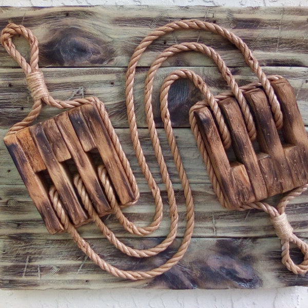 Wood Block and Tackle-Block and Tackle-Pirate Ship-Nautical Decor-Nautical Art-Rustic Decor-Distressed Wood SKU# LSDBT.
