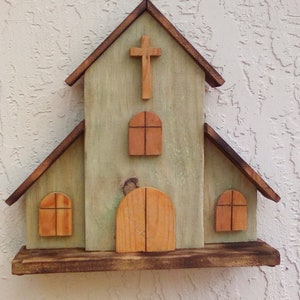 Wooden Church-Wood Church-Rustic Wooden Church-Wood Chapel-Country Church-Wood Country Chapel-Farmhouse Decor-Sku #LSDCHUR1