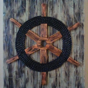 Ship Wheel-Rope Ship Wheel-Nautical Decor-Nautical Art-Rustic Decor-Distressed Wood-Rope Art-Nautical Rope-Rope Decor- SKU# LSDRWSW.