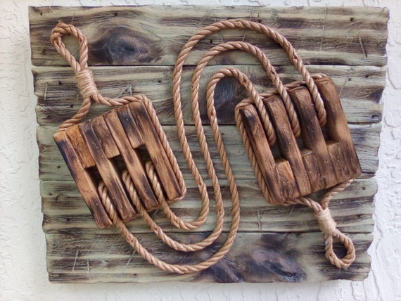 Wood Block and Tackle-block and Tackle-pirate Ship-nautical Decor