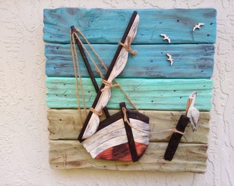 Beached Boat-Sailboat-Distressed Wood Boat-Nautical Decor-Nautical Art-Rustic Decor-Coastal Art-Rustic Wood Art-Old Boat  SKU# LSDBEACHED