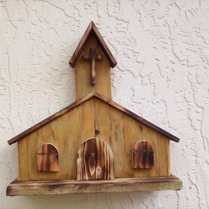 Wooden Church-Wood Church-Rustic Wooden Church-Wood Chapel-Country Church-Wood Country Chapel-Farmhouse Decor-Sku #LSDCHUR2