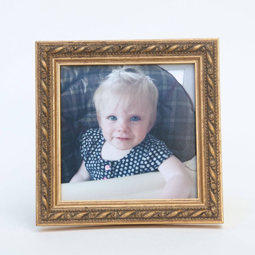 Gold Photo Frame, Handmade 4x4 Square Wood Picture Frame, Gold