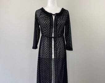 1970s Black Polyester Patterned Robe