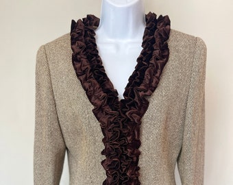 1970s Tweed Pant Suit with Velvet Trim