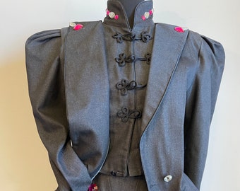 1980s Saks Fifth Avenue Denim Dress and Jacket with Gemstones