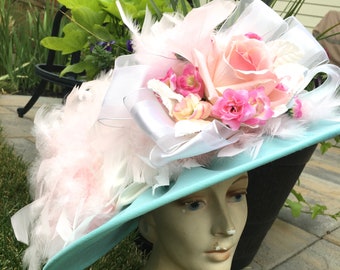 1990s Lady Diane Floral Feather Derby Hat