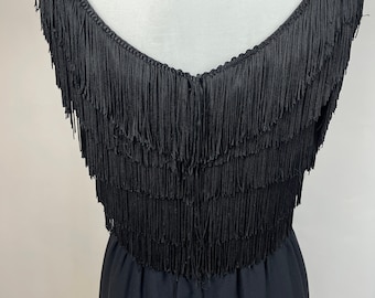 1970s Black Cocktail Dress with Fringe