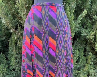 1990s Jaeger Aztec Print Pleated Skirt