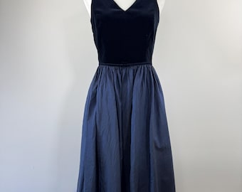 1980s Laura Ashley Navy Formal Dress