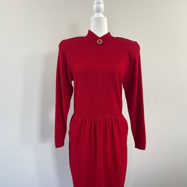 1980s St. John Red Knit Dress