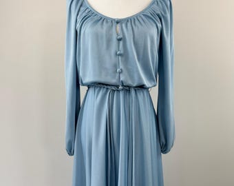 1970s Sky Blue Polyester Dress