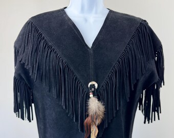 1990s Suede Sleeveless Tunic with Fringe