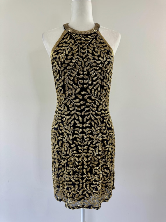 oleg cassini black tie beaded dress OLEG CASSINI Black Tie Black Velvet Sweet Heart Strapless Beaded Gown Size 8 10