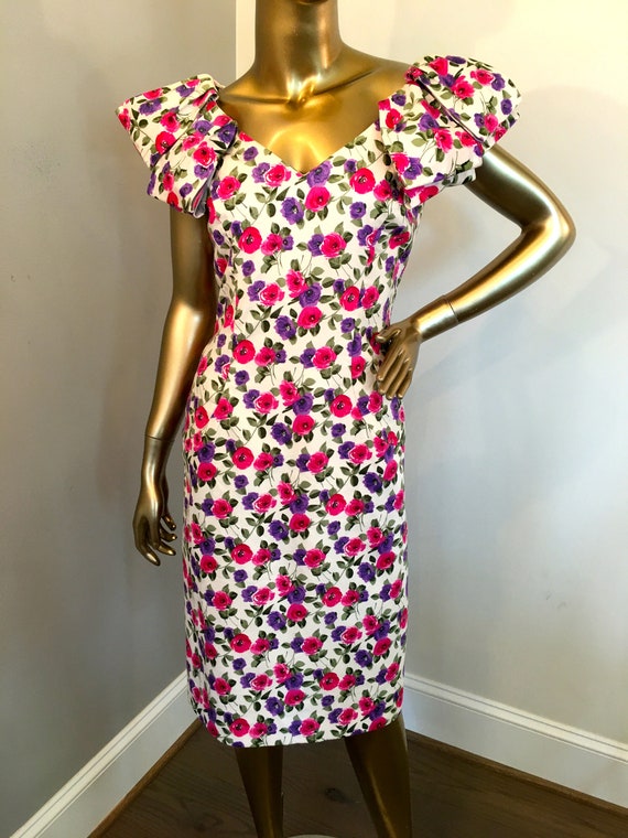 1980s Victor Costa Floral Sheath Dress