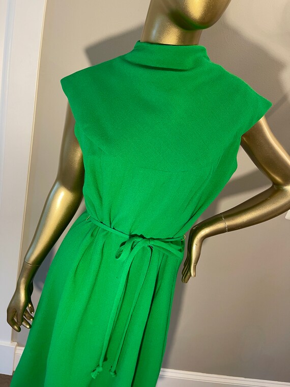 1960s Mollie Parnis New York Green Wool Shift Dre… - image 3