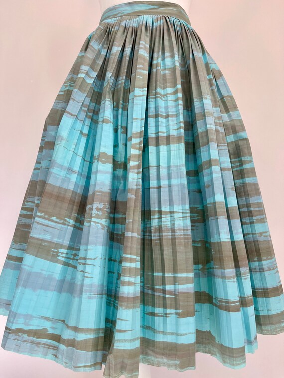 1950s Blue/Brown Full Cotton Skirt - image 2