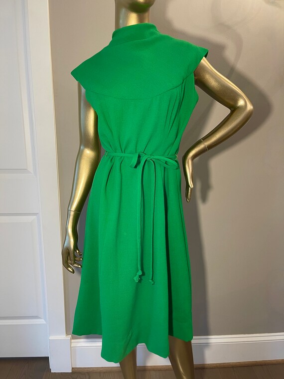 1960s Mollie Parnis New York Green Wool Shift Dre… - image 2