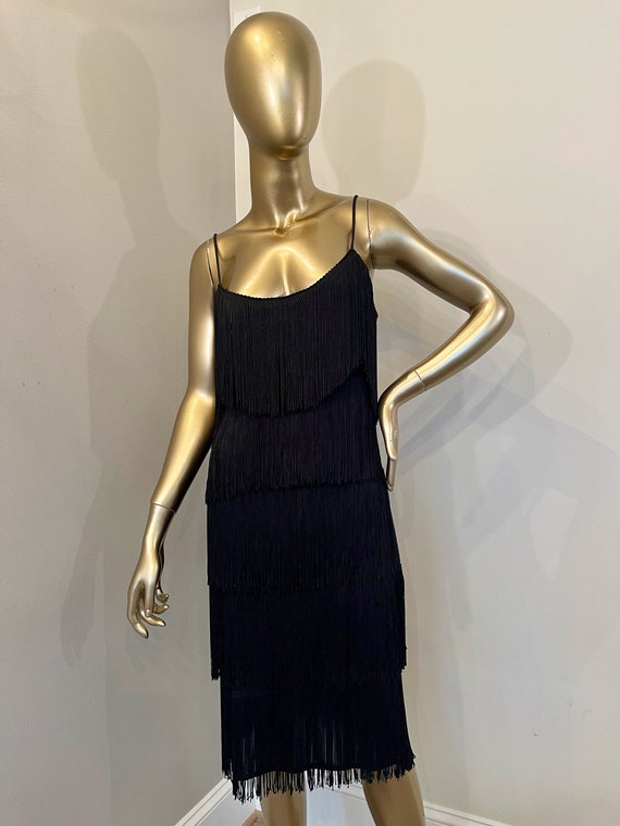 1970s Black Fringe Shift Dress
