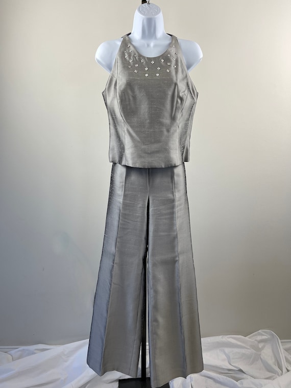 1980s Lane Davis Beverly Hills Silver Pantsuit