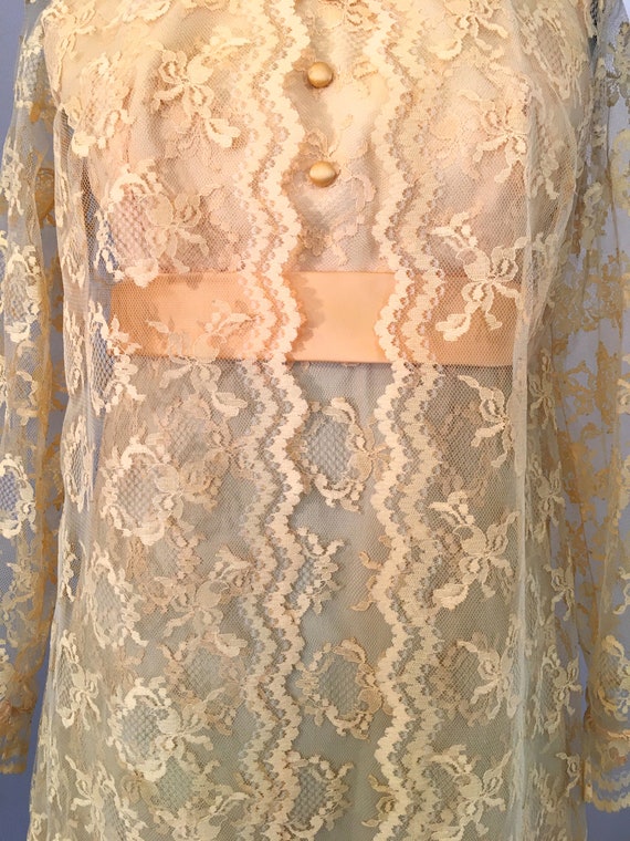 1970s Yellow Lace Dress with Sheer Lace Overcoat - image 10