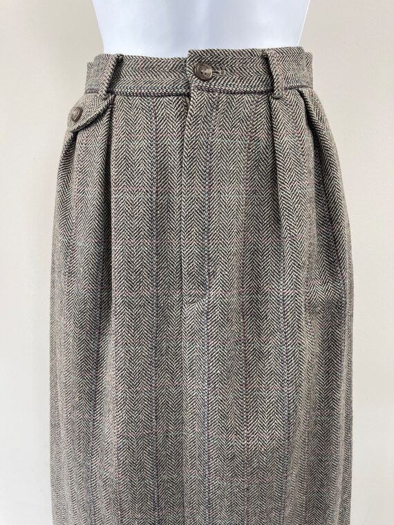 1980s Ralph Lauren Wool Herringbone Pencil Skirt - image 7