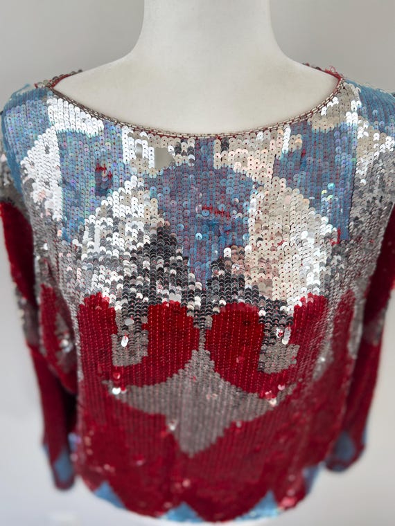 1990s Abstract Print Sequin Top - image 4