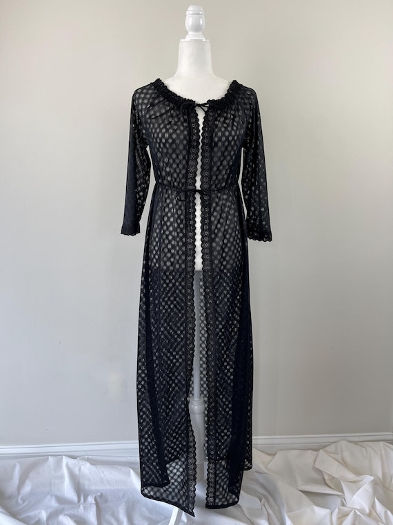 1970s Black Polyester Patterned Robe - image 1