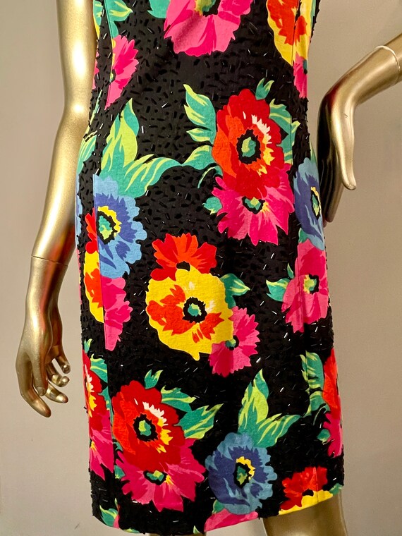 1990s Adrienne Vittadini Floral Dress with Beading - image 9