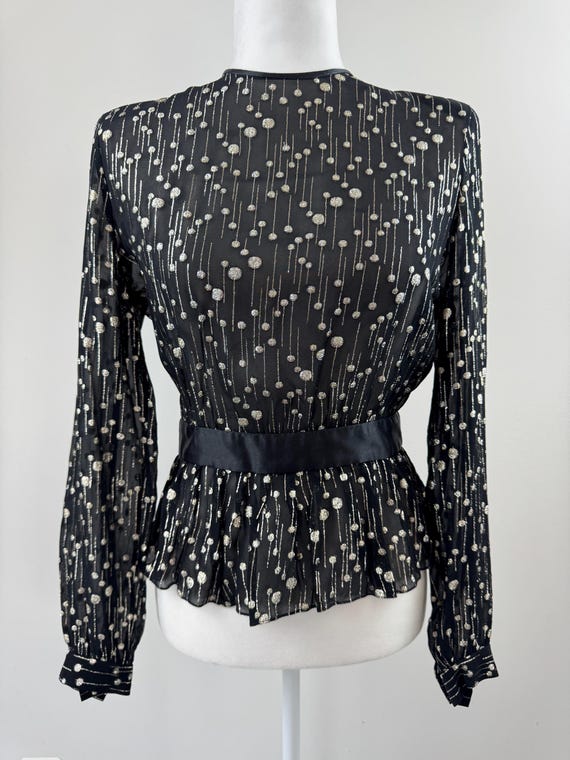 1980s Albert Nipon Black & Gold Metallic Blouse - image 6