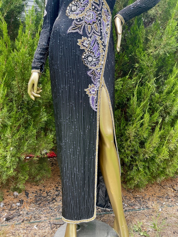 1980s Lillie Rubin Full Length Embellished Sheath… - image 3