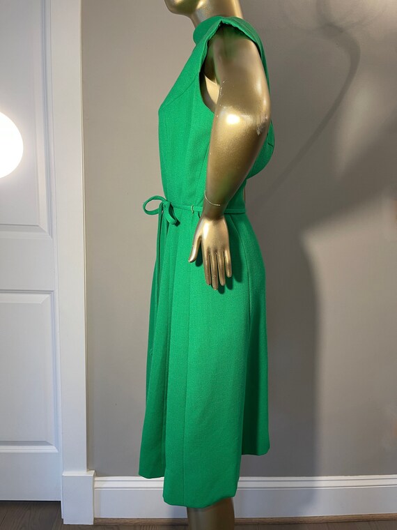 1960s Mollie Parnis New York Green Wool Shift Dre… - image 6