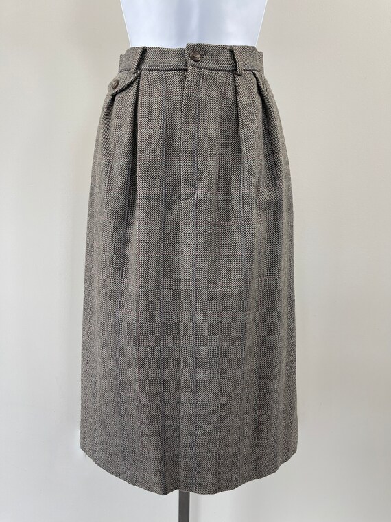 1980s Ralph Lauren Wool Herringbone Pencil Skirt - image 5