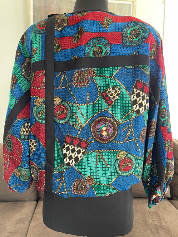 1980s Diane Freis Print Blouse with Drawstring - image 8