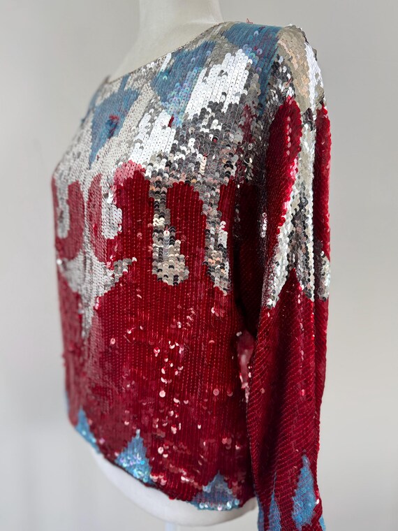 1990s Abstract Print Sequin Top - image 12