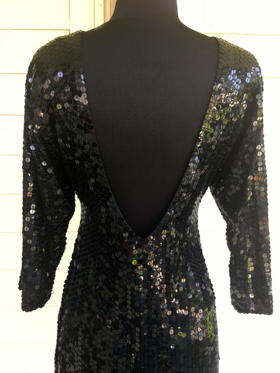 1970s Oleg Cassini Black Sequin Mini Dress - image 4